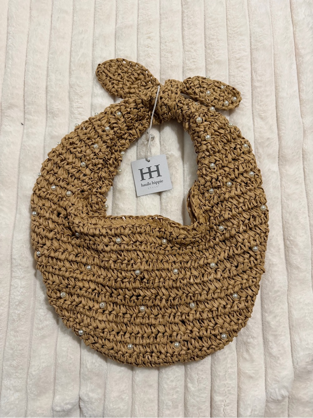 Haute Hippie Tan Woven Pearl-Embellished Shoulder Bag - Picture 5 of 5